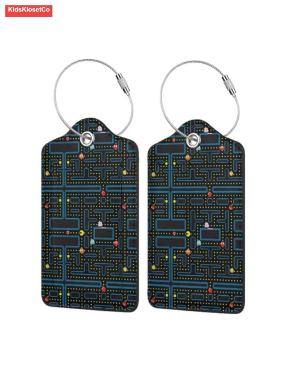 Retro Video Game Pattern Luggage Tag PU Leather with Privacy Flap and Steel Loop